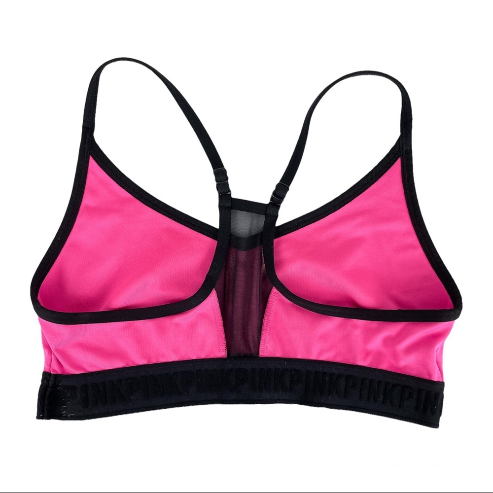 PINK Victoria’s Secret Lounge Sports Bra Sz Large Pink Black Logo - Picture 4 of 15